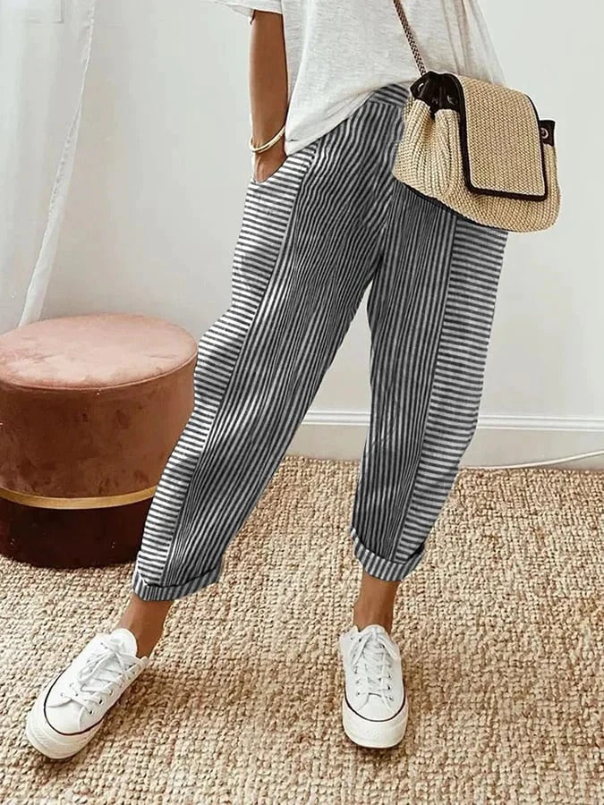 Linda™ - Gestreepte katoenen broek