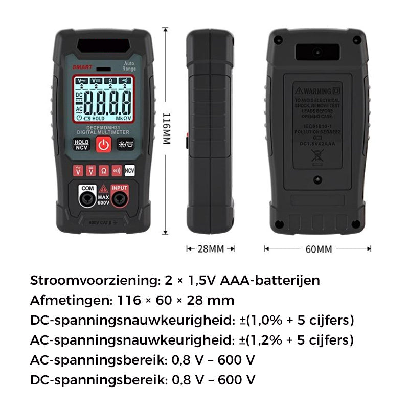 Voltura™ Smart Multimeter – Compact, Slim en Veilig Meten