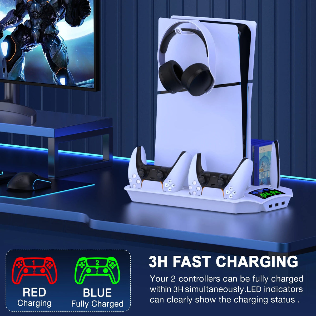 GamerDock - De Ultieme PS5 Oplossing voor Koeling, Opladen en Opslag