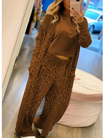 Janice - Vest met lange mouwen en elastische taillebroek met luipaardprint