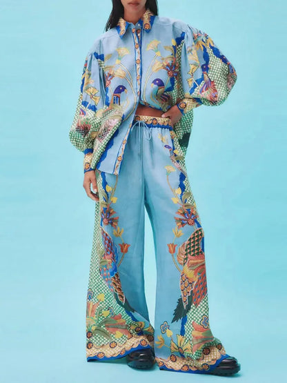 Valeria™ - Bedrukte Multikleurige  2 delige set
